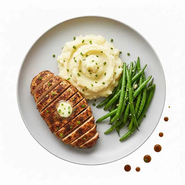 Blackened Chicken With Garlic Mashed Potato And Green Bean